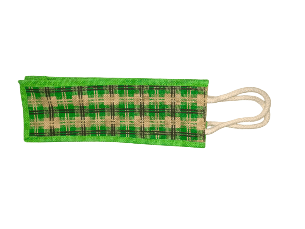 Small Green Burlap Gift Bag with Checkered Design view 2