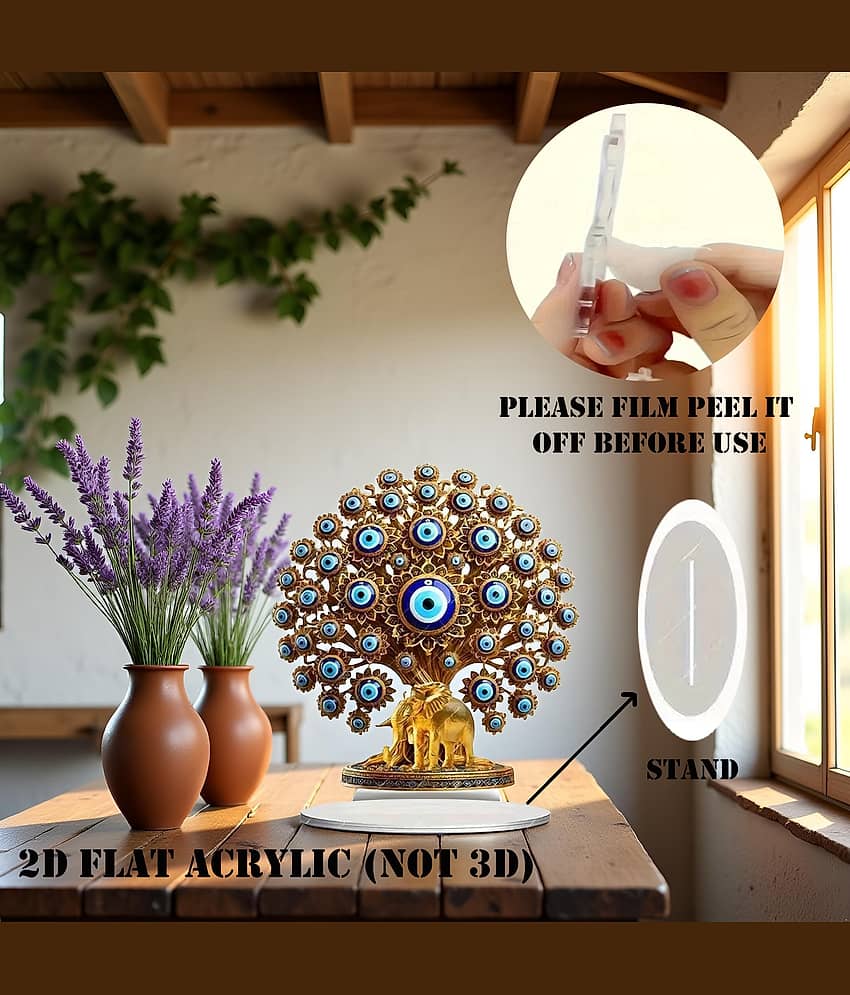 Flenzy 2D Flat Acrylic Evil Eye Tree with Golden Elephant