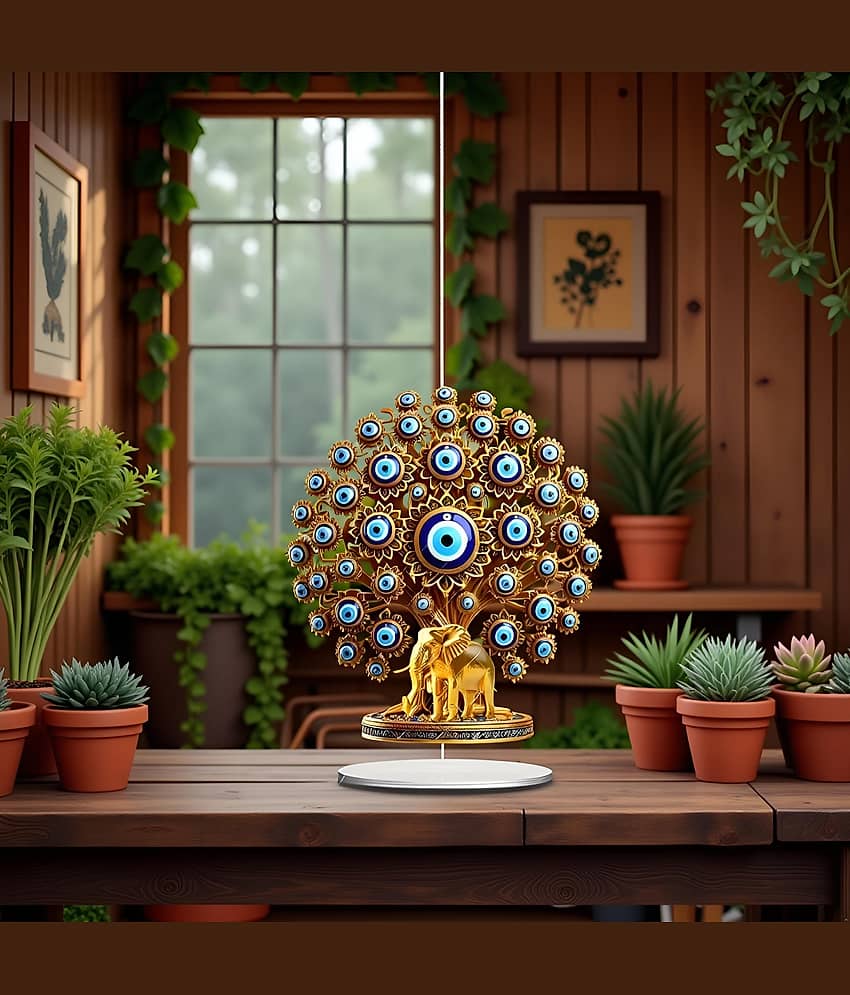 Flenzy 2D Flat Acrylic Evil Eye Tree with Golden Elephant view 2