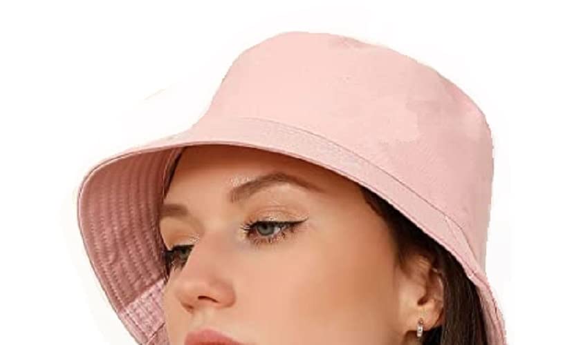 ATABZ Pink Bucket Cotton Round hat for Women and Girls Fishermen Summer Beach Hats view 2