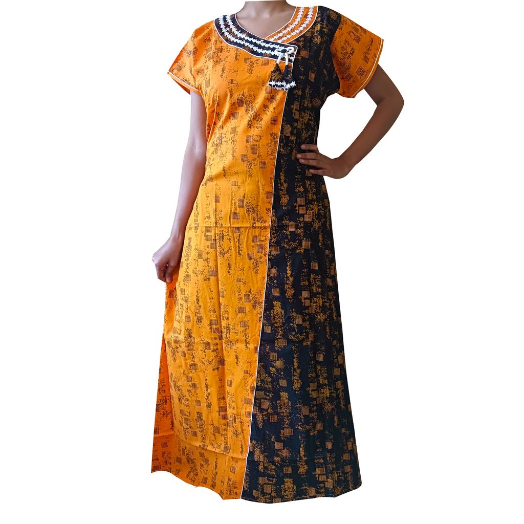 Women's Cotton Printed Long Nighty/Maxi Dress