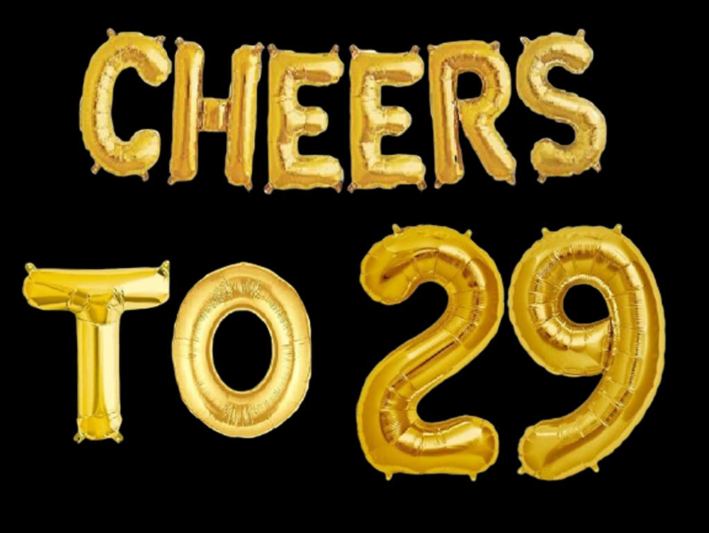 Partyzon Gold Cheers to Birthday Foil Balloon Combo Party Decoration for Anniversary Celebration 16 Inches view 2