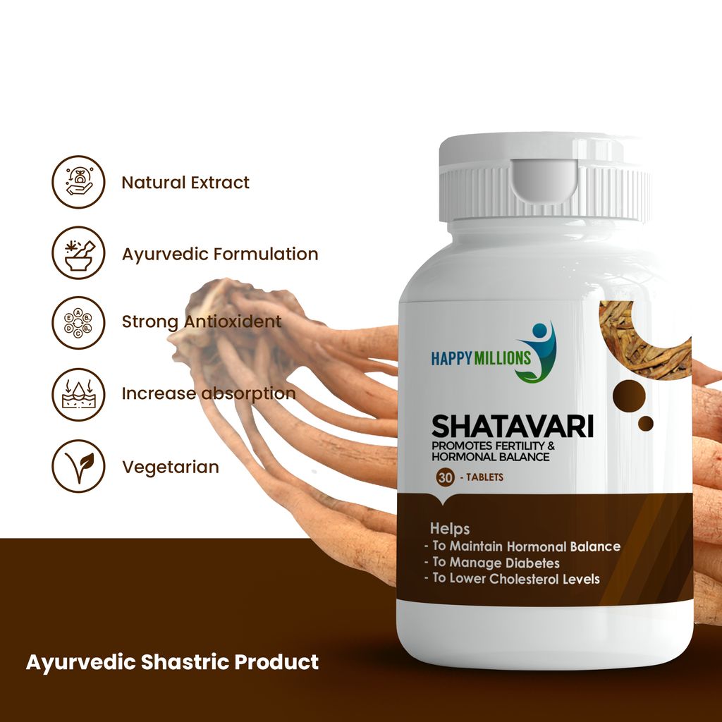 Happy Millions Ayurvedic Shatavari - Promotes Fertility & Hormone Balance || 30+30 Tablets view 2