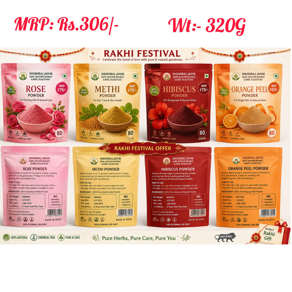 SHUSHRAJ JAIVIK Rakhi Festival Herbal Beauty Combo | Rose, Methi, Hibiscus & Orange Peel Powder | 80g Each | Natural Herbal Care view 2