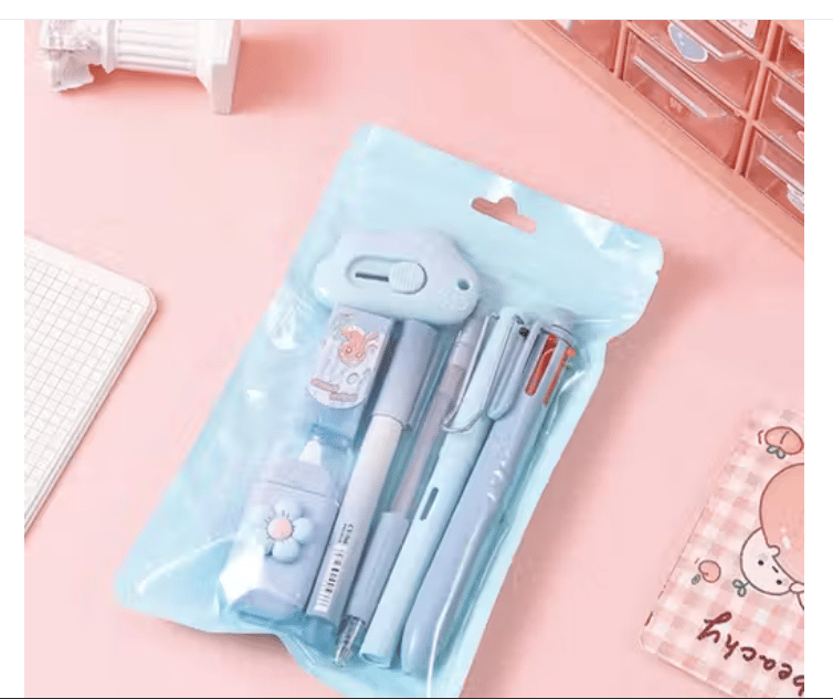 7 Pcs Cute Stationery Set for Girls – Aesthetic School Supplies Kit (Blue) view 2