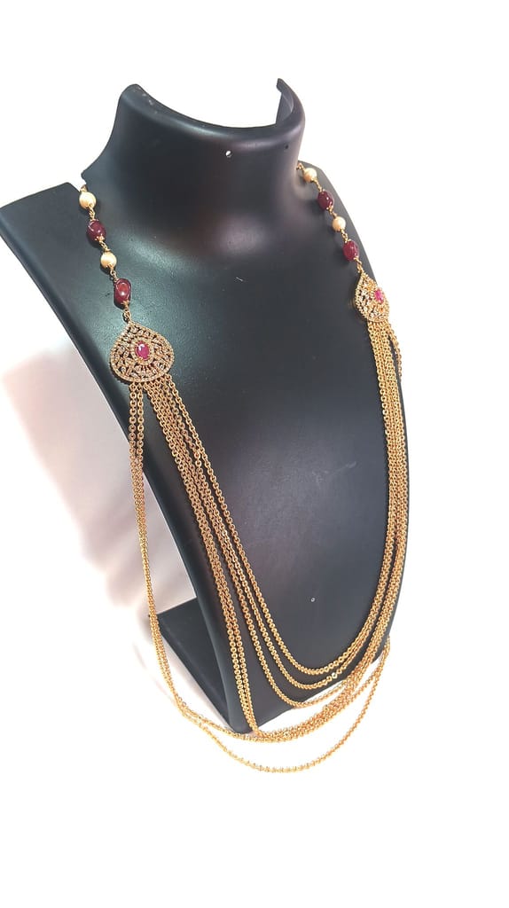 Gold Plated Traditional Indian Necklace Set with Ruby Stones for Women view 2