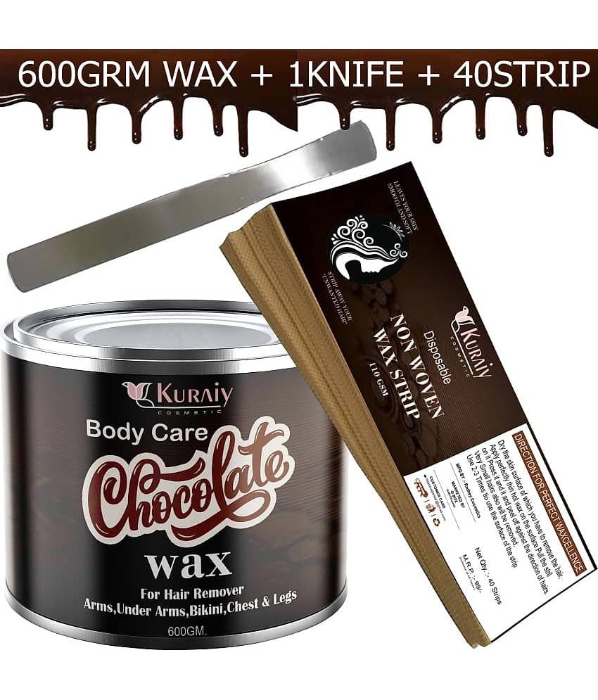 KURAIY Chocolate Wax for Smooth Hair Removal - 600gm extracts + 40 Wax Strips +1 Steel Knife