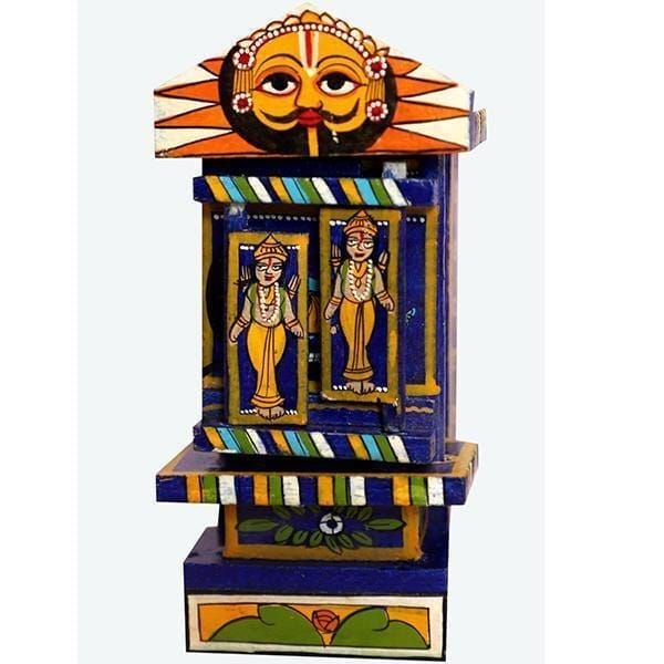 Blue and Yellow Kavad Box Illustrating Ram and Krishna Story|12" (H) view 2