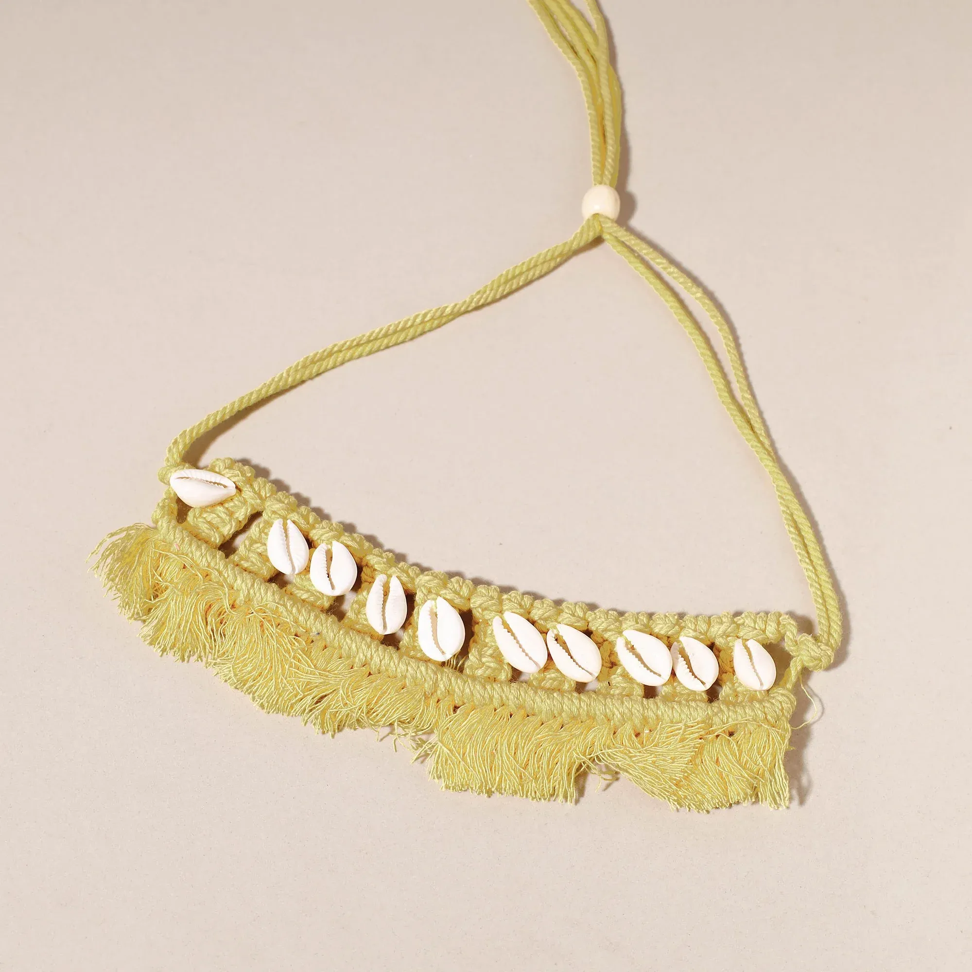 Yellow Thread & Seashell Handmade Macrame Choker view 2