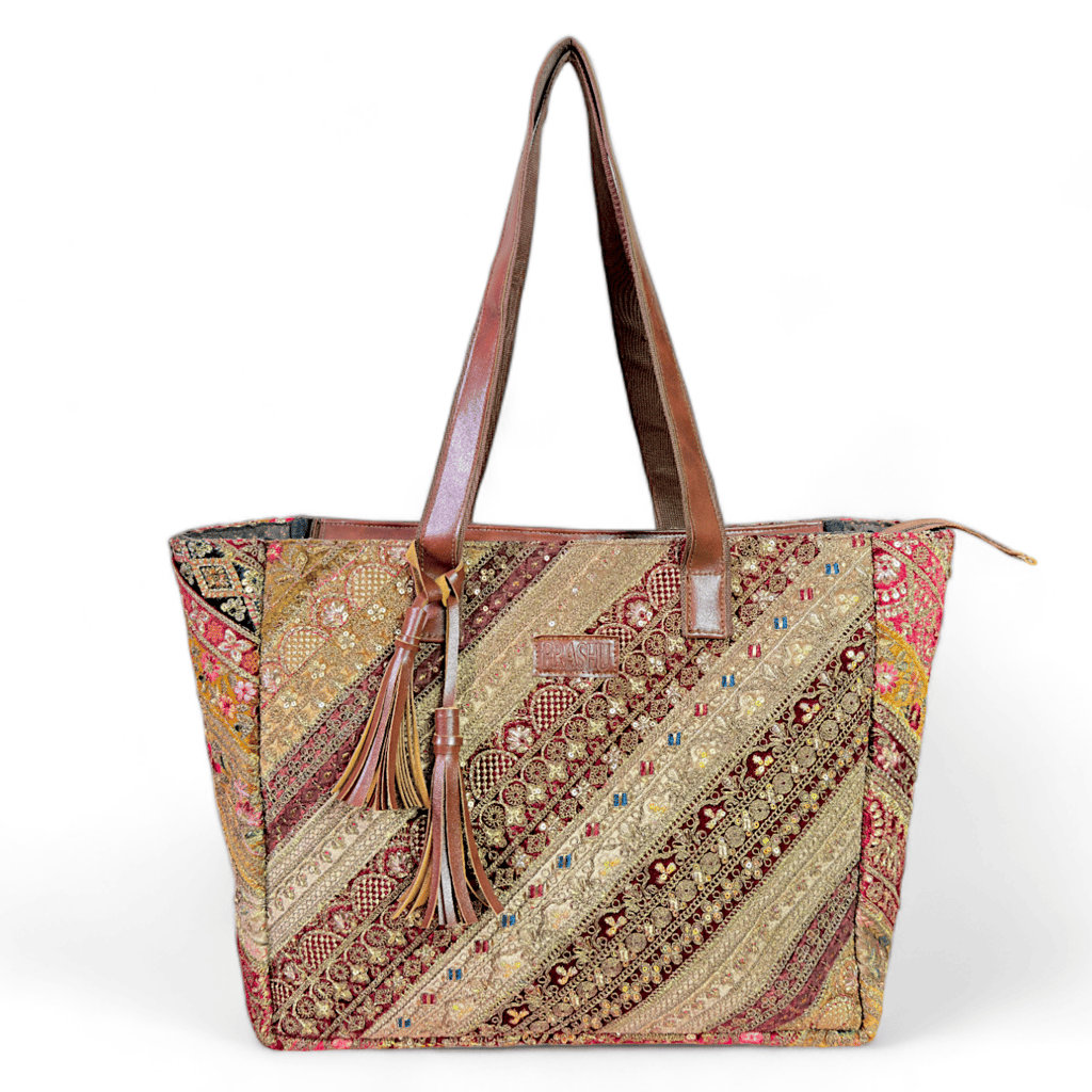 PRASHU Recycled Embroidery Lace Tote Bag Women Handbag For Office, Shopping,Travel & Gifting Shoulder Bag For Women & Girls