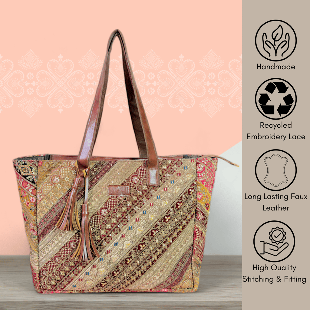 PRASHU Recycled Embroidery Lace Tote Bag Women Handbag For Office, Shopping,Travel & Gifting Shoulder Bag For Women & Girls view 2