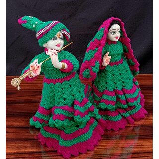 Exquisite woolen crochet Yugal Sarkar Poshak | Winter Dress for Radha Krishna Idols view 2