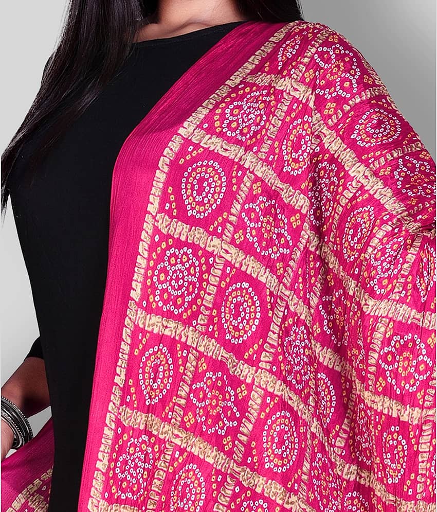 Apratim Pink Silk Bandhej Dupatta - Single view 2