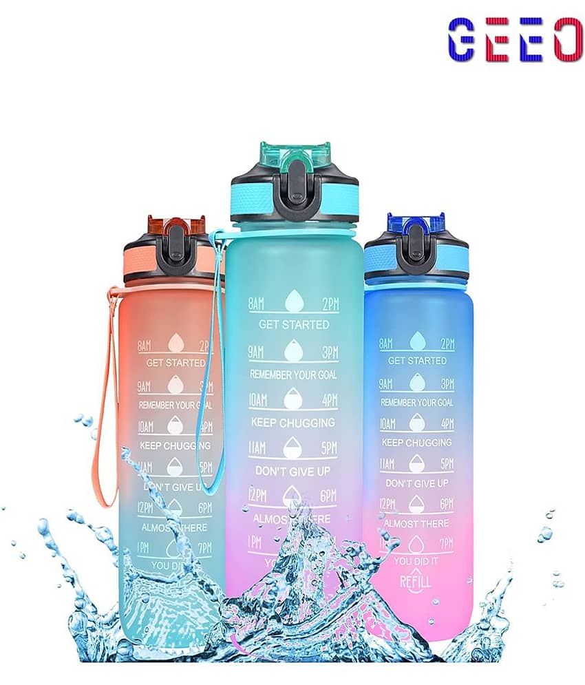 GEEO Motivational Water Bottle Multicolour Plastic Water Bottle 1000 mL ( Set of 1 ) view 2