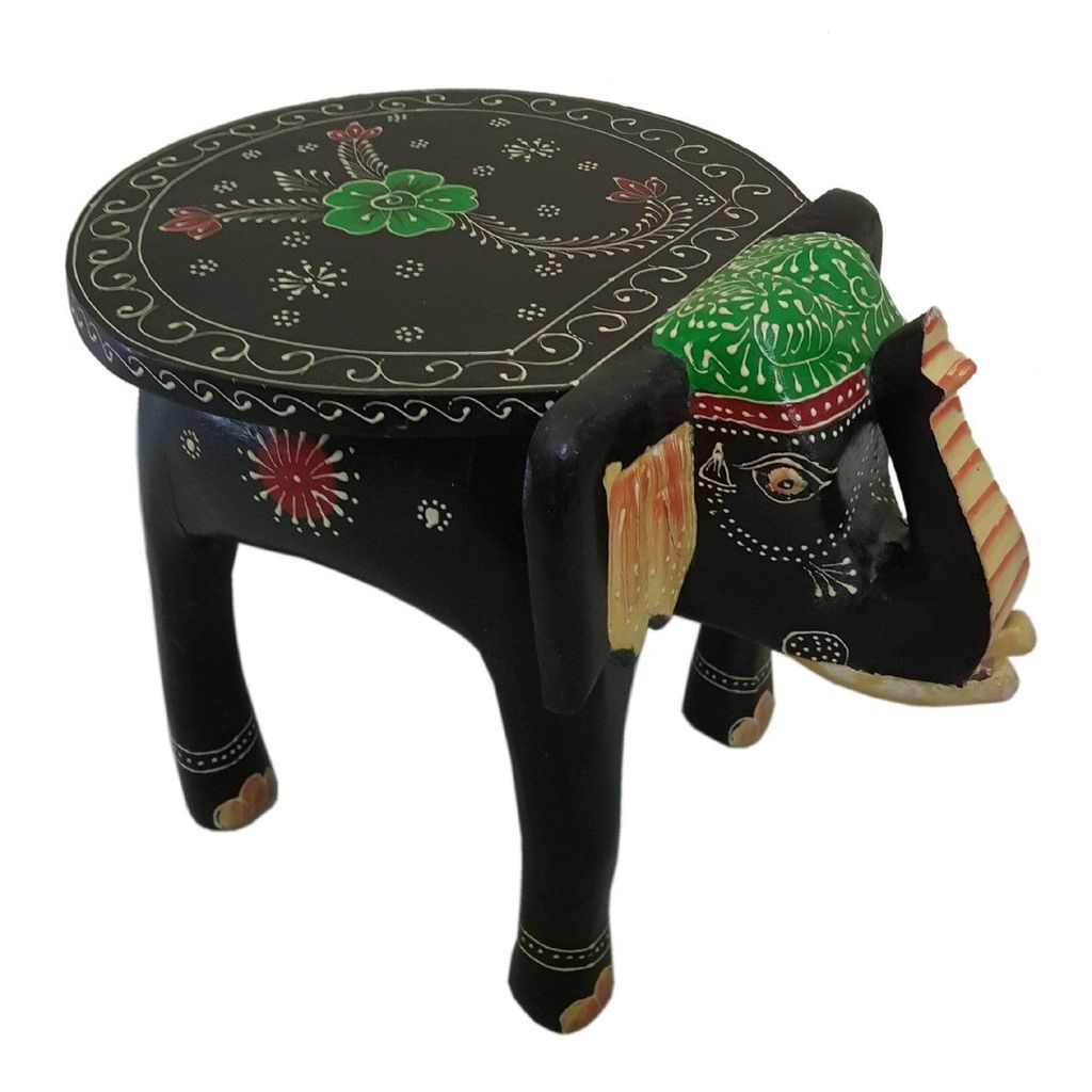 Kusum Art and Crafts Wooden Hand Painted Rajasthani Elephant Stool with Natural Finish (8x10x8, Multicolor-G) view 2