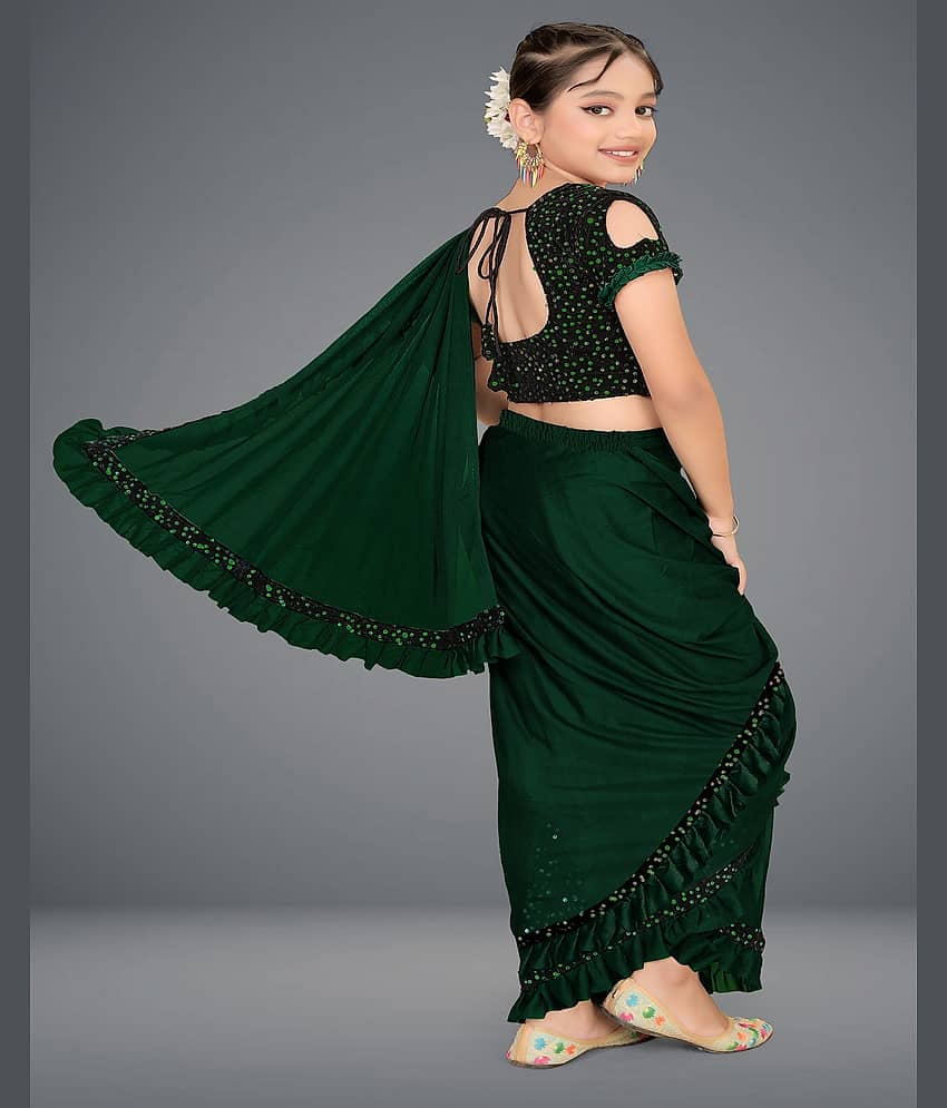 HARPITA Lycra Saree For Girls ( Green , Pack of 1 ) view 2