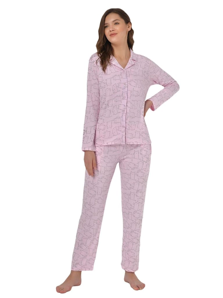 Klamotten Women's Baby Pink Allover Printed Top Pyjama Set N55Rb view 2