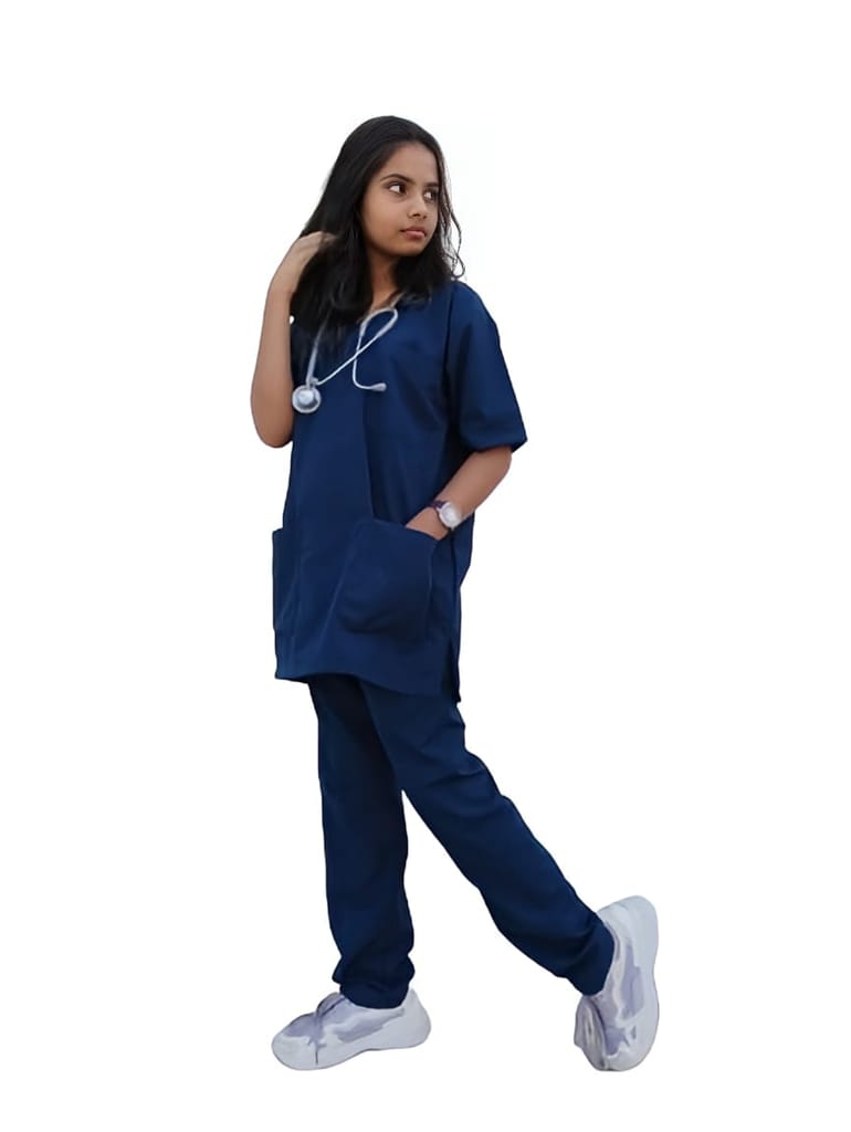Scrub Suit | 5-Pockets Scrub | Navy Blue Color | Unisex Pattern | Set Of Upper & Bottom | Comfortable | Durable | Best Fitted For Medical Professionals view 2