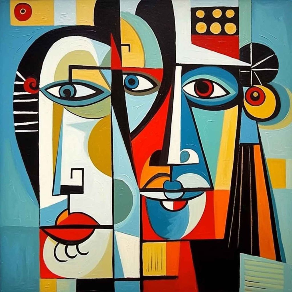 PICASSO STYLE MURAL PAINTING 24in X 24in WITH BLACK FRAME view 2