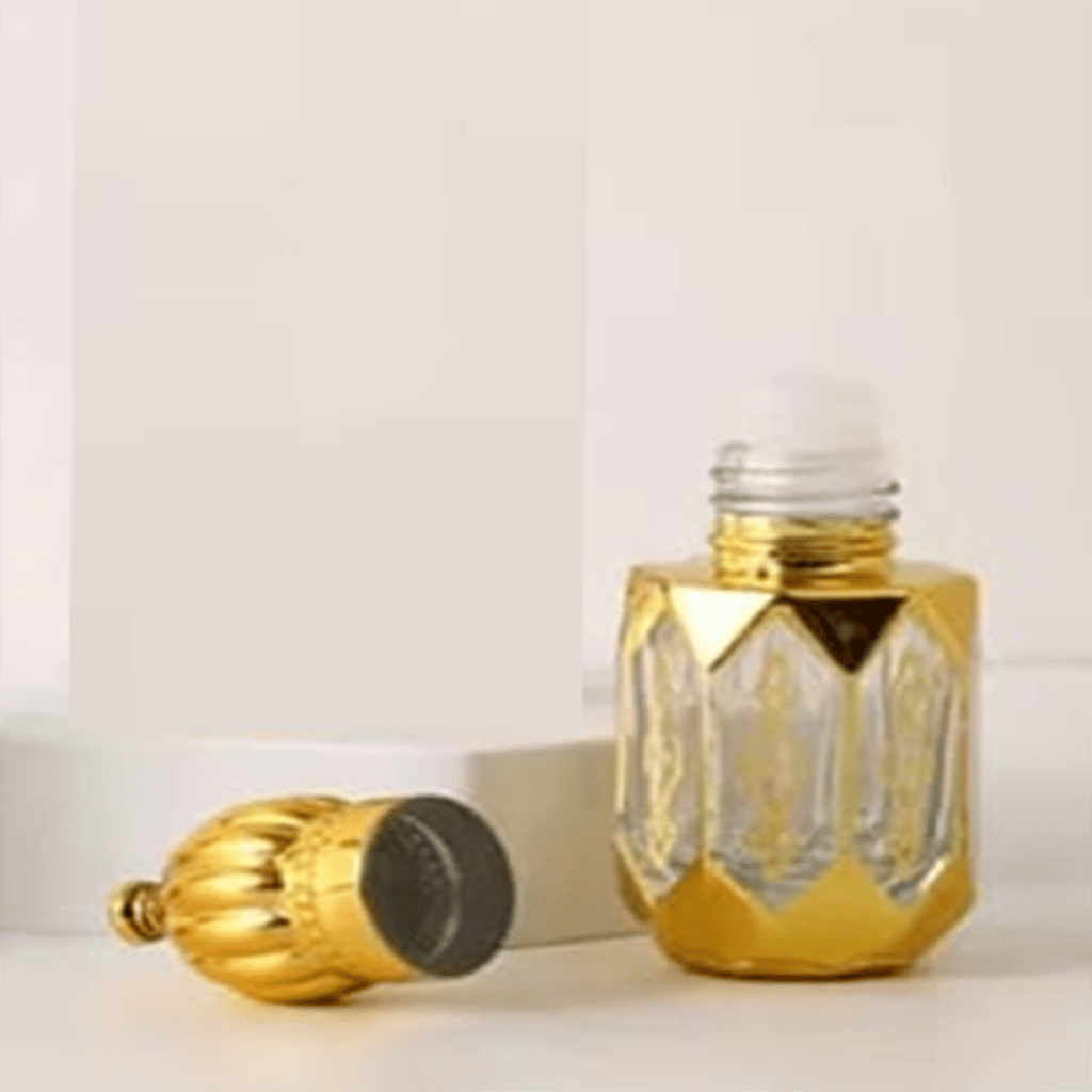 Mii Art Luxury 10ml Gold-Toned Glass Perfume Bottle – Exquisite Empty Refillable Vial for Artisanal Scents and Ittar view 2