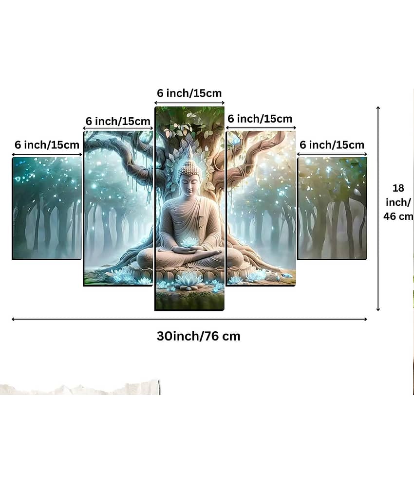 SNDArt Set Of 5 Lord Buddha Wall Paintings For Living Room Decorative Gift Items 18 x 30 inch view 2