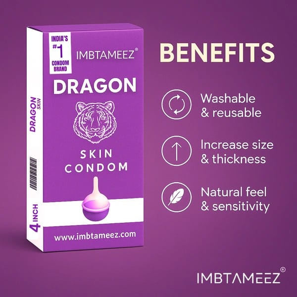 Imbtameez Dragon Silicone Condom Royal Edition | 4 Inch Reusable Dragon Skin Condom | Latex-Free, Washable Sleeve for Men view 2
