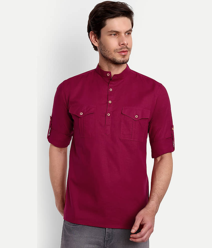 Vida Loca - Maroon Cotton Blend Men's Shirt Style Kurta ( Pack of 1 )