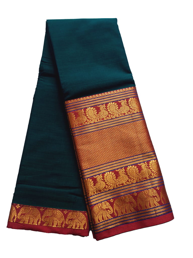 Narayanpet Bottle Green handloom Mercerised soft cotton saree with blouse piece.
