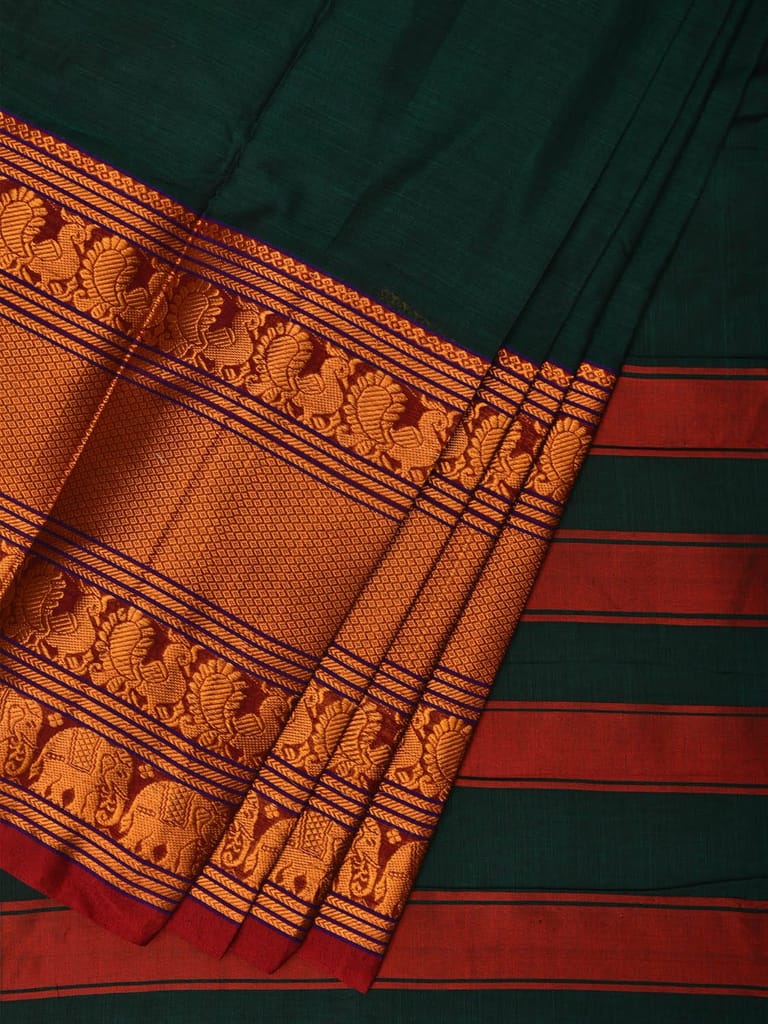 Narayanpet Bottle Green handloom Mercerised soft cotton saree with blouse piece. view 2