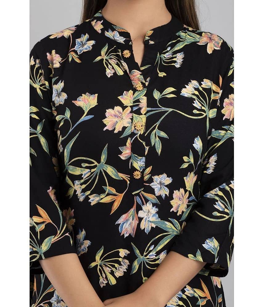 MAUKA - Black Rayon Women's Straight Kurti ( Pack of 1 ) view 2