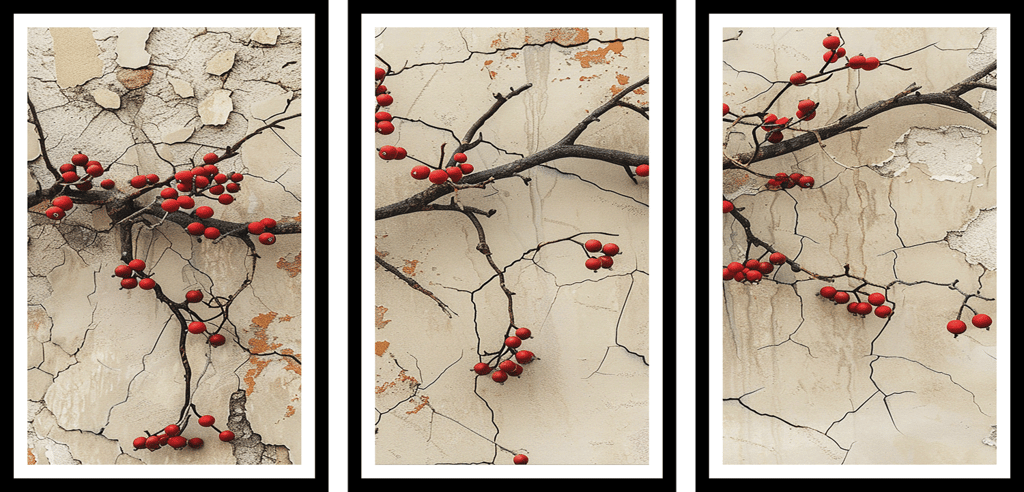 SET OF 3 PIECE RED BRANCHES 48in X 24in WITH BLACK FRAME view 2