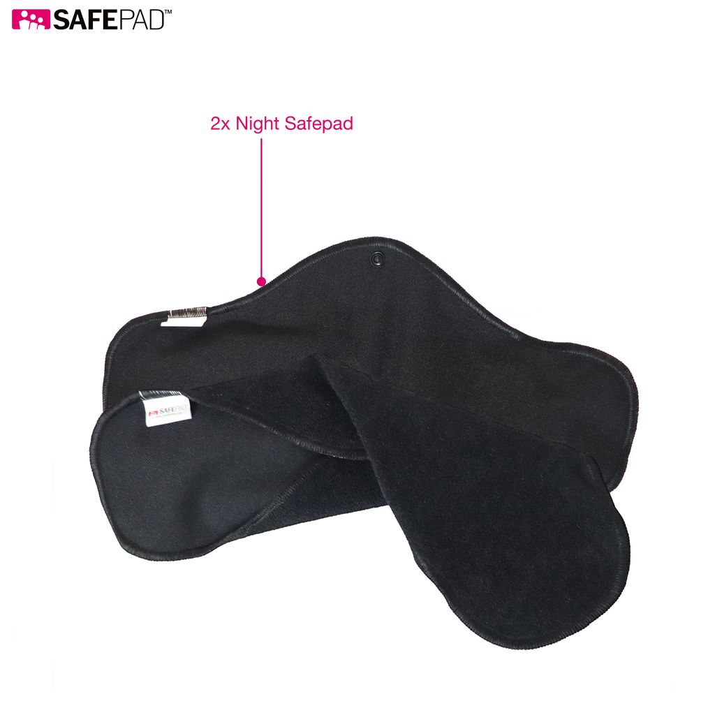 SAFEPAD REUSABLE & ANTIMICROBIAL SANITARY PADS (2 - NIGHT PAD - BLACK ) view 2