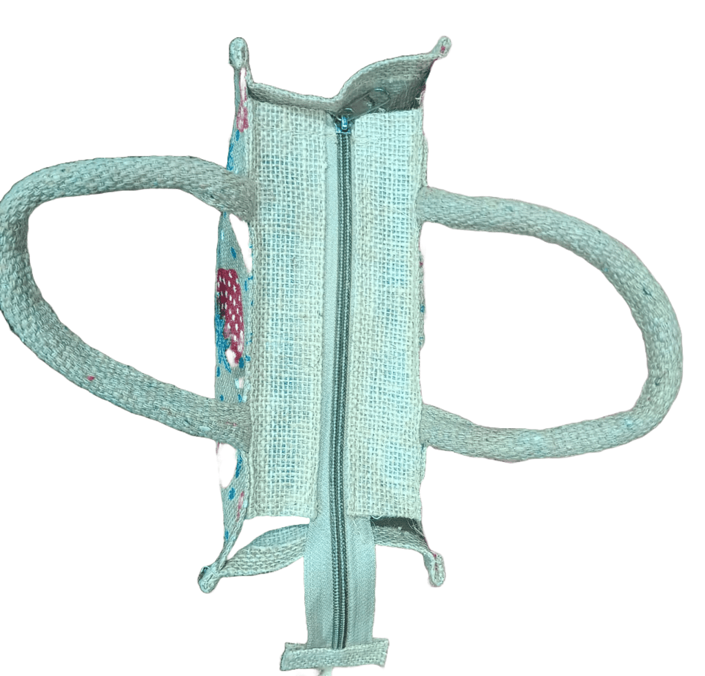 Striped Jute Tote Bag with Button Closure view 2