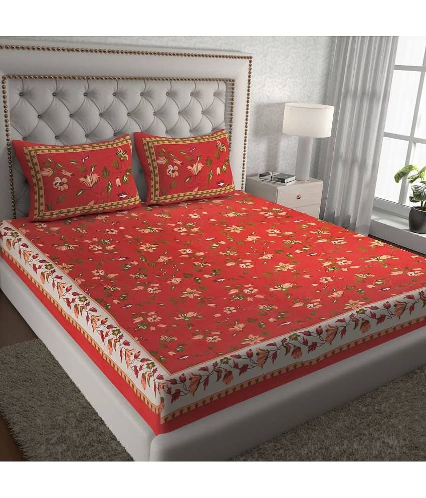 Cosito Cotton 1 Double Bedsheet with 2 Pillow Covers ( Red )