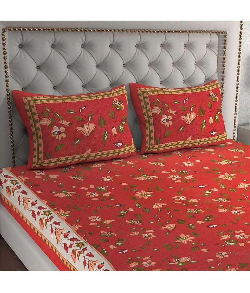 Cosito Cotton 1 Double Bedsheet with 2 Pillow Covers ( Red ) view 2
