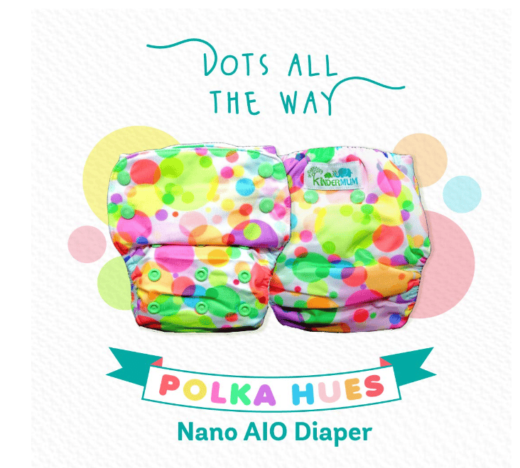 Kindermum Nano AIO Cloth Diapers - one Size diapers with 100% Organic Cotton Inserts (PolkaHuesNano-AIO) view 2