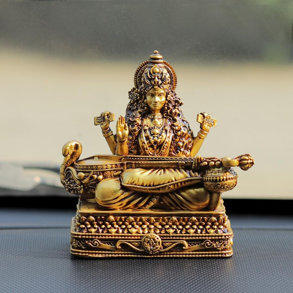 Artarium Auspicious Saraswati Maa Murti Goddess Siddhi MATA Idol Murti Shree Saraswati MATA Statue Decorative Showpiece for Car Dashboard Home Decor Temple Study Room (Lotus Saraswati Ji 4 Inch) view 2