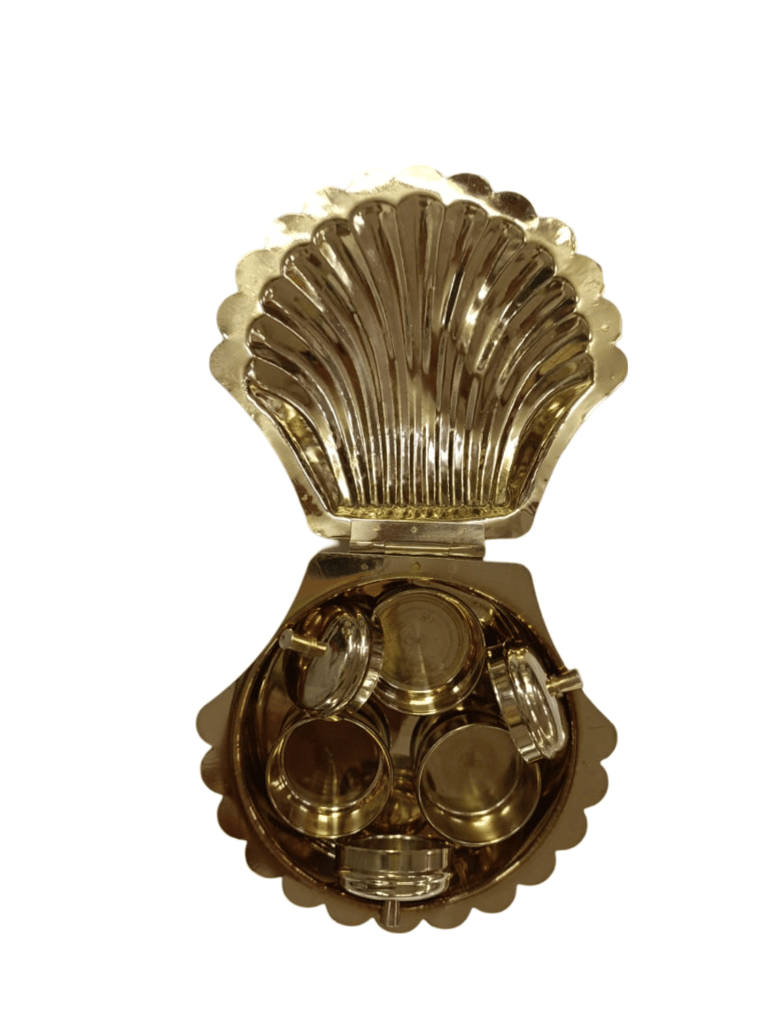 Golden Brass Conch Shell Shape Kumkum Holder for Home and Temple view 2