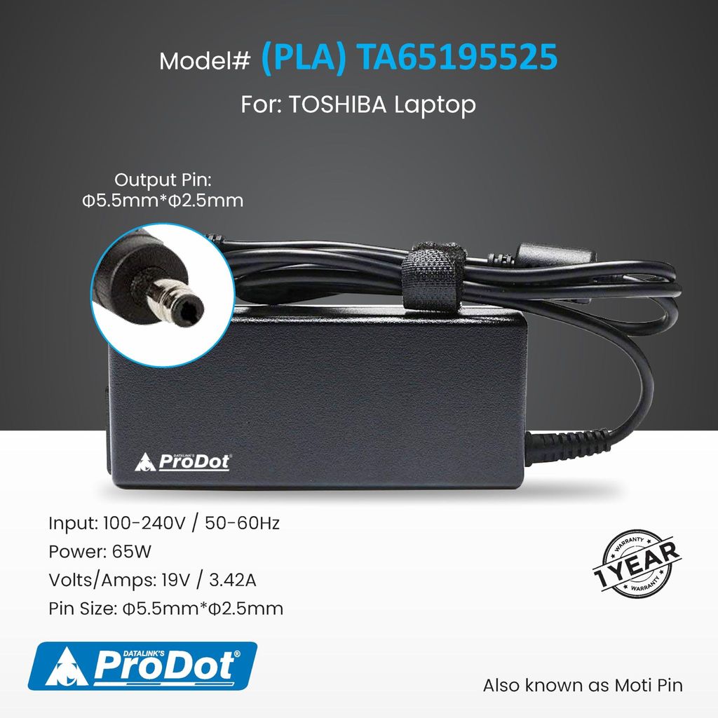 ProDot 65W Laptop Charger Adaptors with with Power Cable (Pin Size 5.5 x 2.5mm) Compatible with Toshiba/HCL view 2