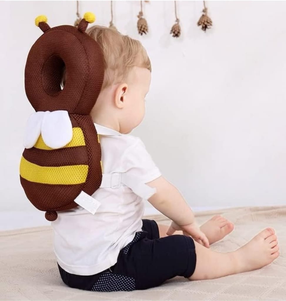 Cute Bee Baby Head Support Pillow, 100% Cotton Breathable Material, Adjustable Strap, Machine Washable view 2