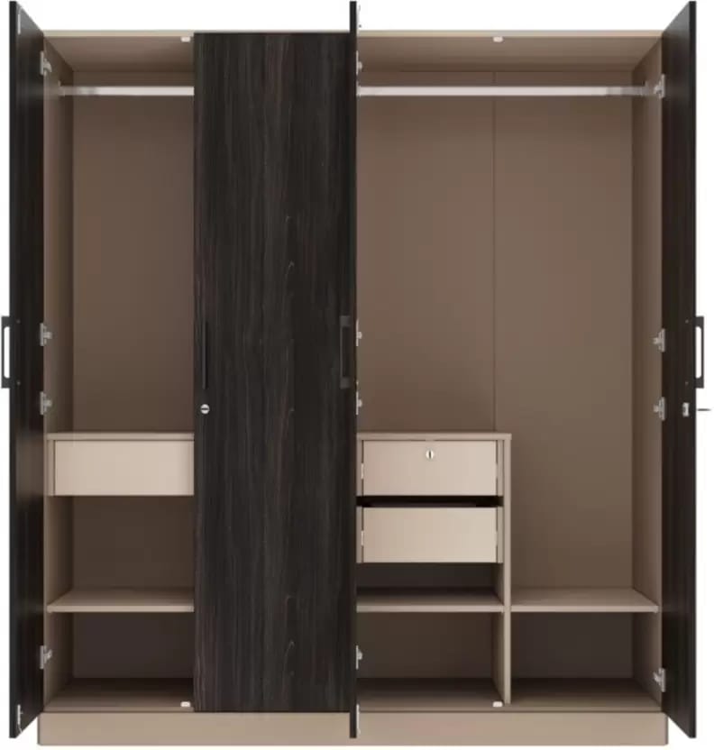 Wood 4 Door Wardrobe (Finish Color - Frappe & Wyoming Maple with Shelves view 2