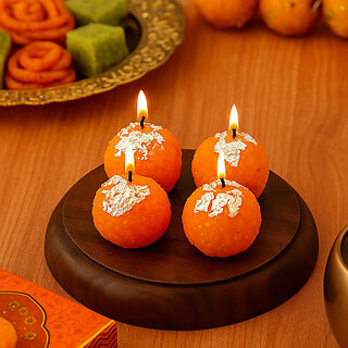 Pack of 4 Motichoor laddu candles Candle(Orange, Pack of 4) view 2