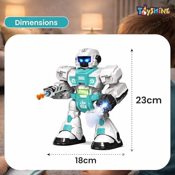 Toyshine Steam Producing Remote Controlled Warrior Robot Toy with Lights Sound Music Dancing Action & Shooting Sticky Projectiles for Kids view 2