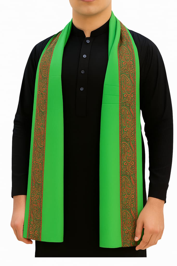 Green Acrowool Shawl: 4 Border Karbala Style Chadder