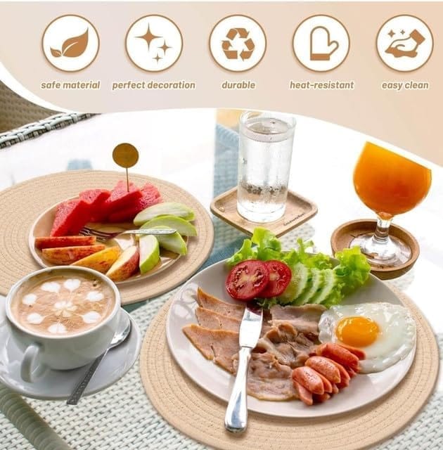 Generic Cotton Dining Table Round Placemat Mats Set of 4 (Cream)-PID66460 view 2