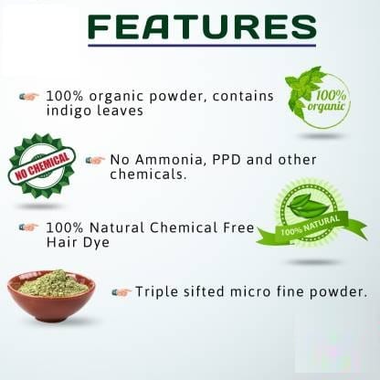 Natural health products Indigo Powder (Indigofera Tinctoria) Organic For Hair Pure Neel Powder For Natural Hair Colorant Black/Brown Hair & Beard Dye/Color - Black (200 Gm) view 2