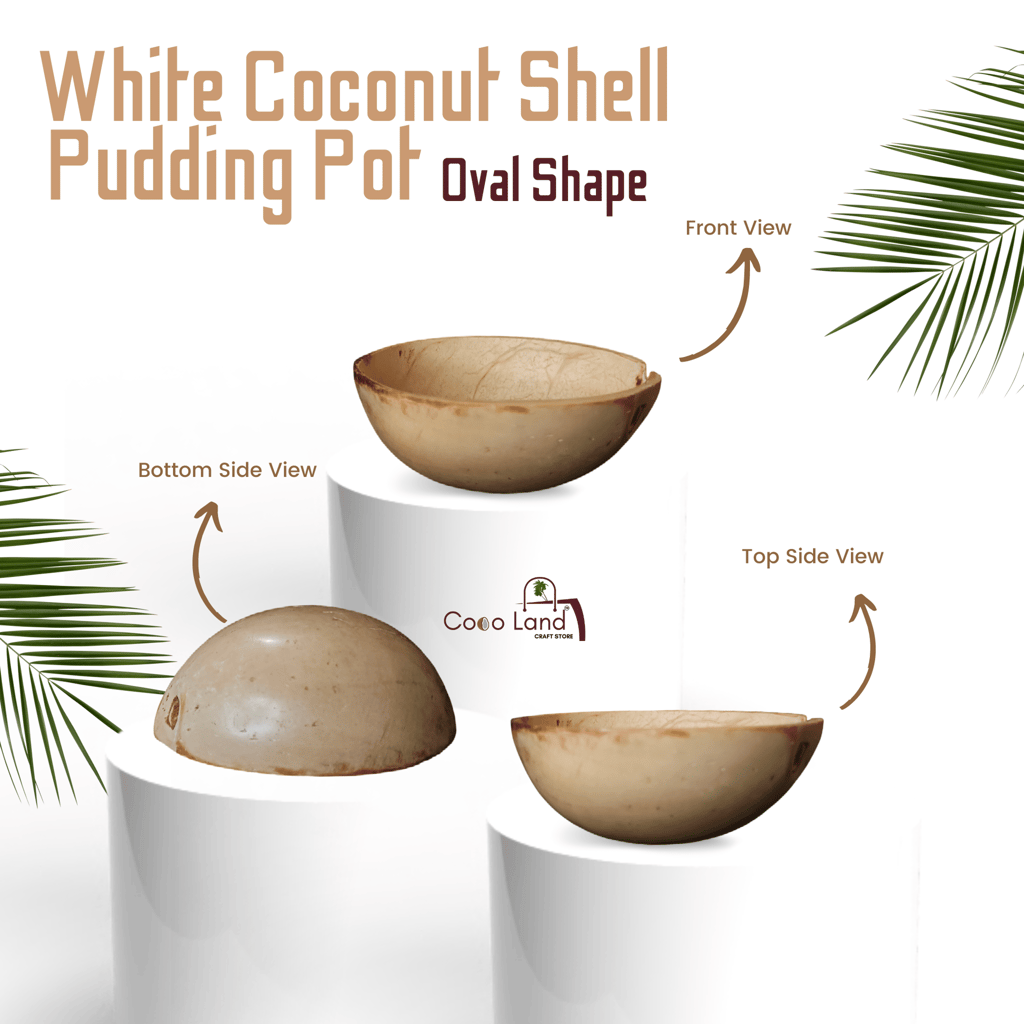 CocoLand Coconut Shell Pudding Pot Oval Shape (150-250 ml) M-L Size Coconut Oil Polished view 2