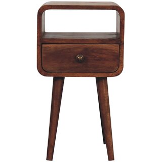 Mini Honey Caramel Curved Bedside with Open Slot view 2