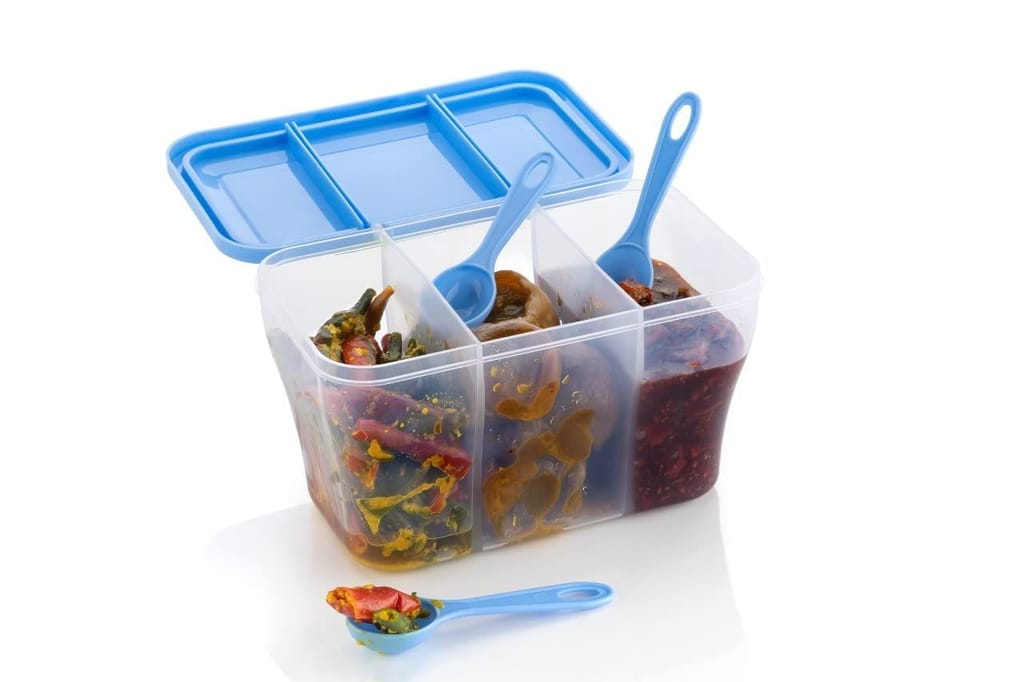 HAPPI Multipurpose Plastic 3 In 1 Masala Box for Kitchen, Spice Boxes for Kitchen, Transparent Storage Containers, Grocery, Cereal, Dry Fruits Dabba 1100 Ml with 3 Spoons(Color May Vary) view 2