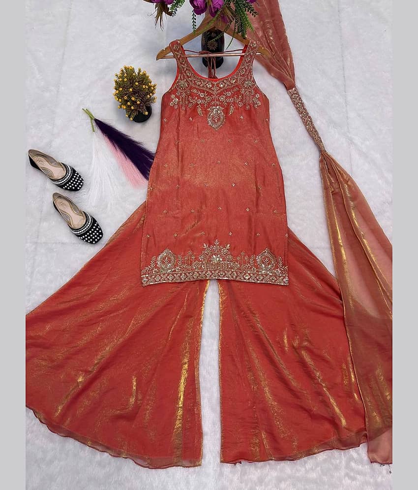 BHAGYASHRAY Women Silk Embroidered Ethnic Motifs Kurti With Salwar ( Teal ) view 2